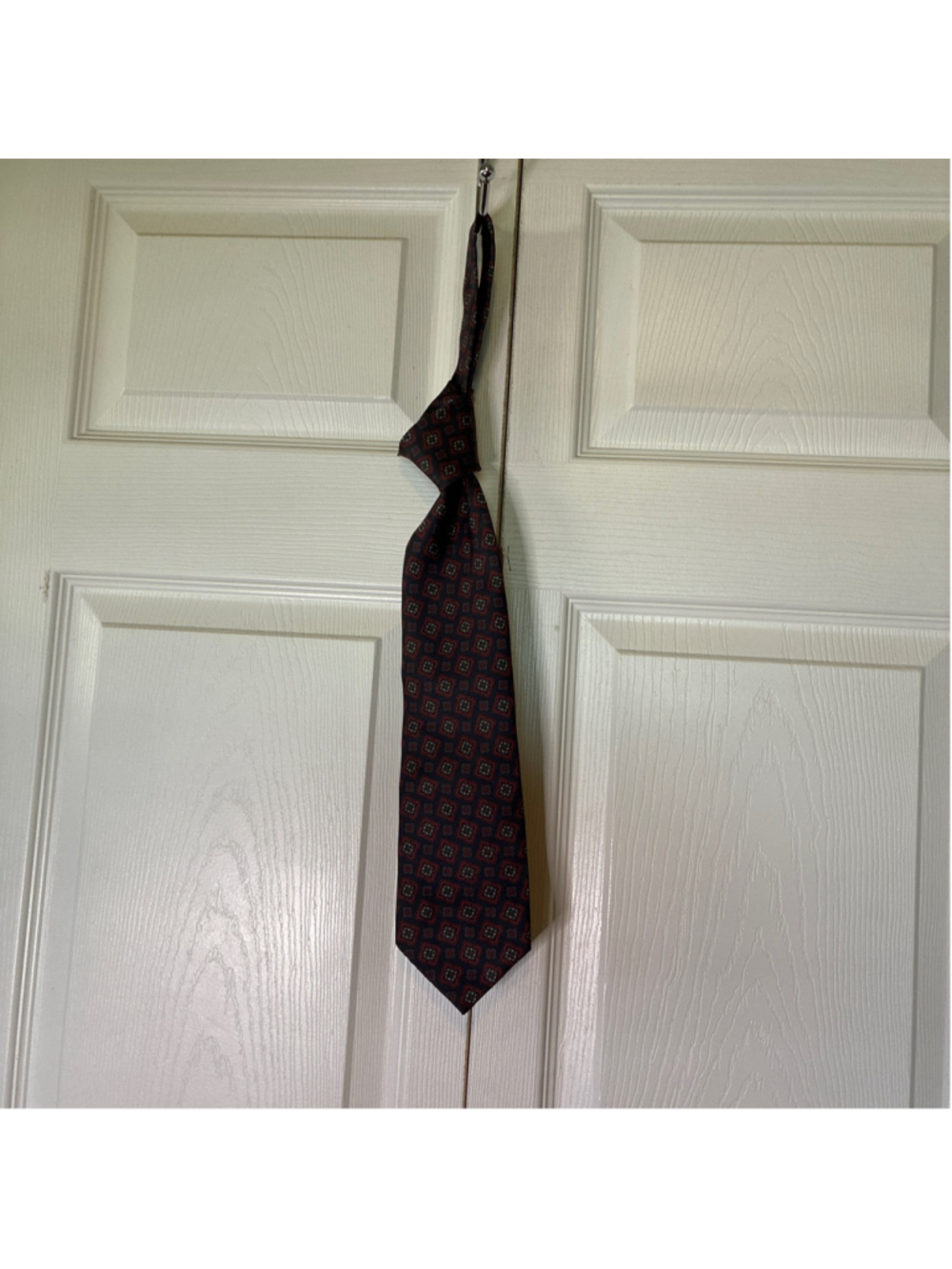 Men's Isaco Designs Tie One Size Blue Red Geometric Pattern Silk Necktie